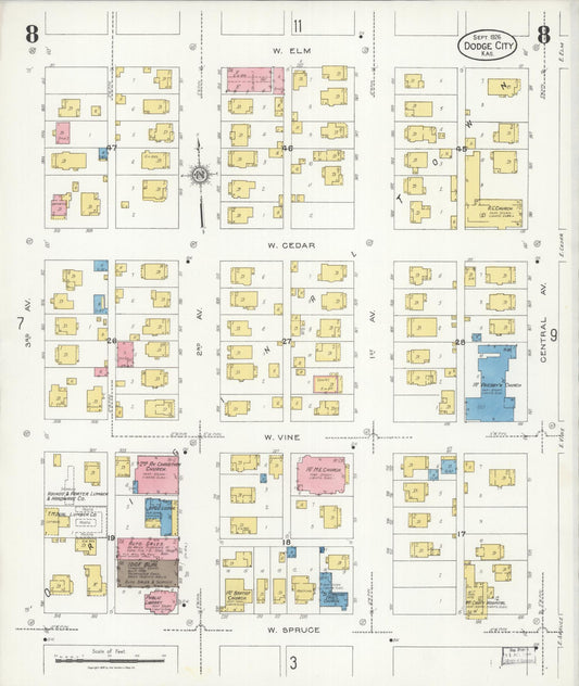 Sanborn Fire Insurance Map from Dodge City, Ford County, Kansas (1926), Sheet #0008 - Historic Sanborn Fire Insurance Map Print, vintage old map wall art, antique decor, genealogy gift, Kansas Kansas map