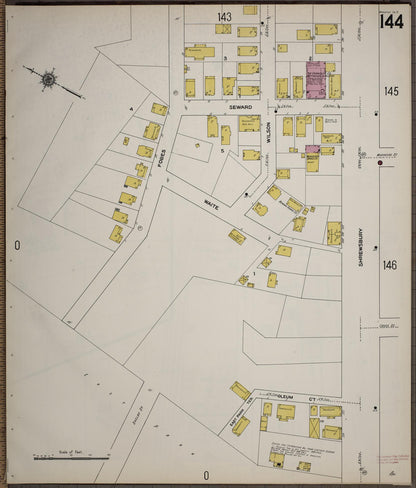 Sanborn Fire Insurance Map from Worcester, Worcester County, Massachusetts (1910), Sheet #0144 - Historic Sanborn Fire Insurance Map Print, vintage old map wall art, antique decor, genealogy gift, Massachusetts Massachusetts map