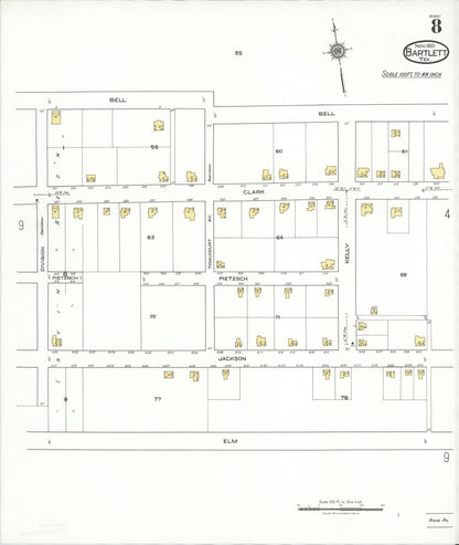 Sanborn Fire Insurance Map from Bartlett, Bell and Williamson Counties, Texas (1921), Sheet #0008 - Complete Map Set gallery image, historic Sanborn map, vintage wall art, Texas Texas