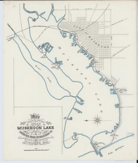 Sanborn Fire Insurance Map from Muskegon, Muskegon County, Michigan (1887), Sheet #0002 - Historic Sanborn Fire Insurance Map Print, vintage old map wall art, antique decor, genealogy gift, Michigan Michigan map