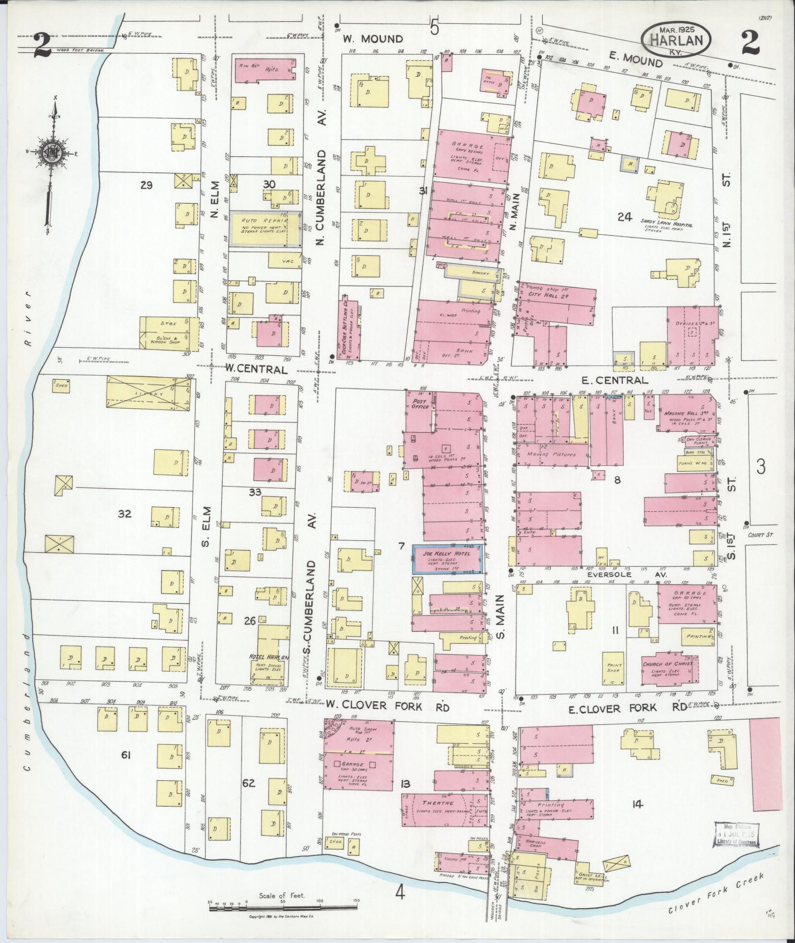 Sanborn Fire Insurance Map from Harlan, Harlan County, Kentucky (1925), Sheet #0002 - Complete Map Set gallery image, historic Sanborn map, vintage wall art, Kentucky Kentucky