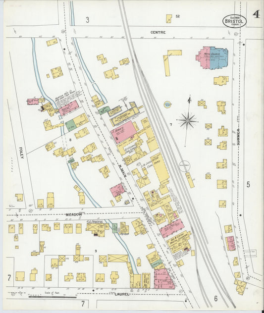 Sanborn Fire Insurance Map from Bristol, Hartford County, Connecticut (1900), Sheet #0004 - Historic Sanborn Fire Insurance Map Print, vintage old map wall art, antique decor, genealogy gift, Connecticut Connecticut map