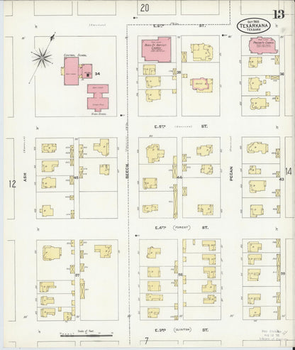 Sanborn Fire Insurance Map from Texarkana, Bowie County, Texas (1905), Sheet #0013 - Complete Map Set gallery image, historic Sanborn map, vintage wall art, Texas Texas