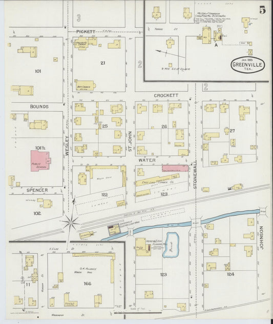 Sanborn Fire Insurance Map from Greenville, Hunt County, Texas (1893), Sheet #0005 - Historic Sanborn Fire Insurance Map Print, vintage old map wall art, antique decor, genealogy gift, Texas Texas map
