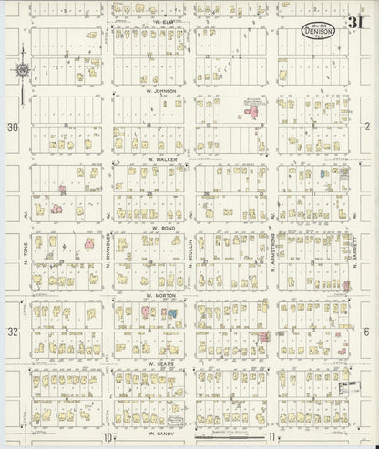 Sanborn Fire Insurance Map from Denison, Grayson County, Texas (1914), Sheet #0031 - Complete Map Set gallery image, historic Sanborn map, vintage wall art, Texas Texas