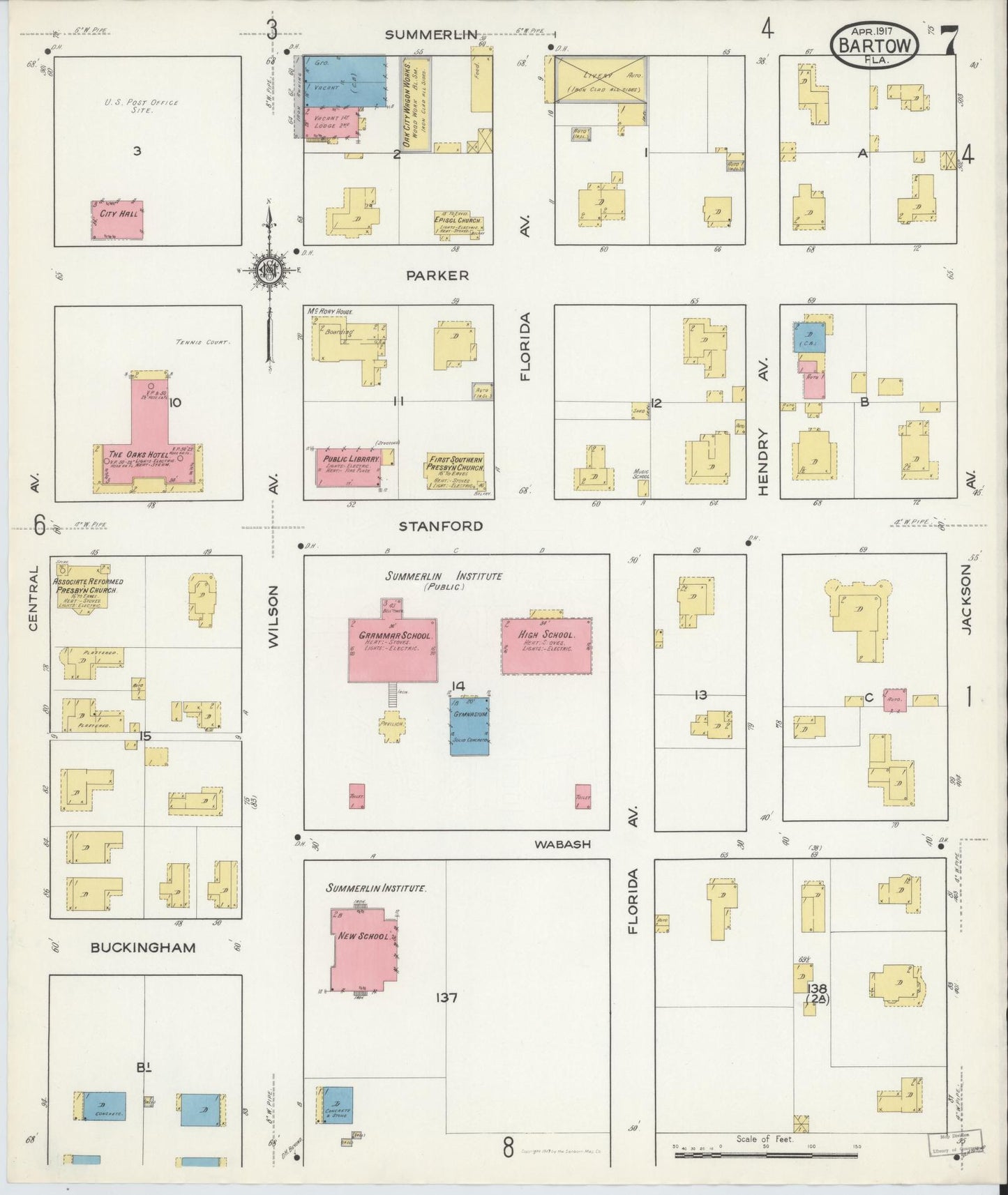 Sanborn Fire Insurance Map from Bartow, Polk County, Florida (1917), Sheet #0007 - Historic Sanborn Fire Insurance Map Print, vintage old map wall art, antique decor, genealogy gift, Florida Florida map