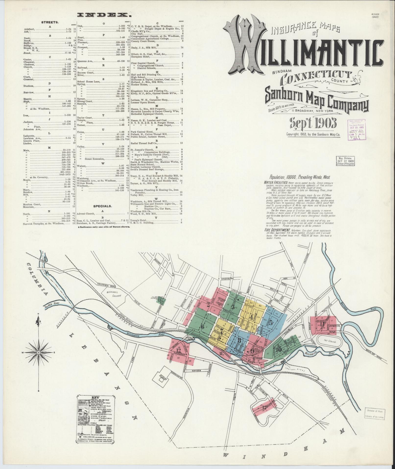 Sanborn Fire Insurance Map from Willimantic, Windham County, Connecticut. (1903) – Historic Sanborn Fire Insurance Map Print