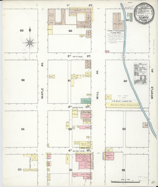 Sanborn Fire Insurance Map from Tempe, Maricopa County, Arizona (1890), Sheet #0001 - Historic Sanborn Fire Insurance Map Print, vintage old map wall art, antique decor, genealogy gift, Arizona Arizona map