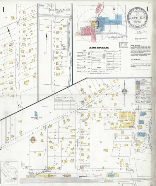 Sanborn Fire Insurance Map from Hartland, Waukesha County, Wisconsin (1935), Sheet #0001 - Complete Map Set gallery image, historic Sanborn map, vintage wall art, Wisconsin Wisconsin