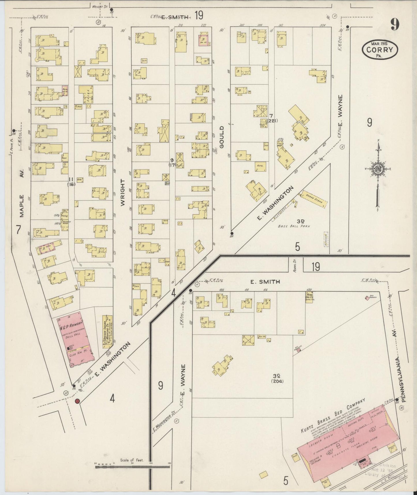 Sanborn Fire Insurance Map from Corry, Erie County, Pennsylvania (1915), Sheet #0009 - Historic Sanborn Fire Insurance Map Print, vintage old map wall art, antique decor, genealogy gift, Pennsylvania Pennsylvania map