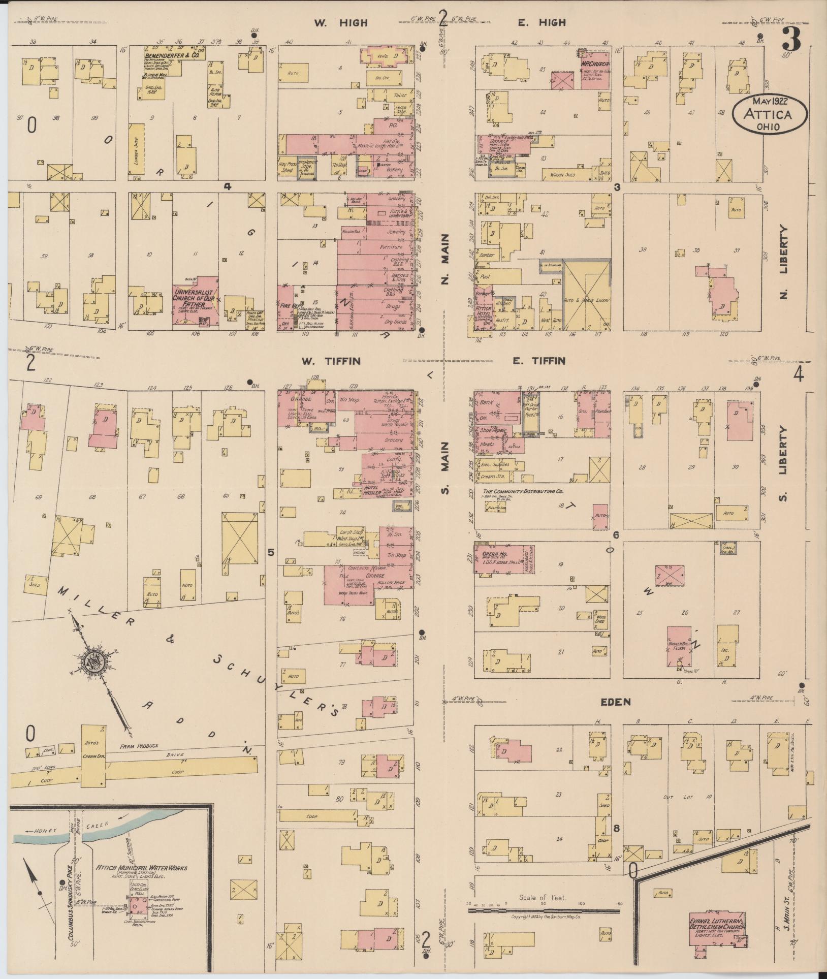 Sanborn Fire Insurance Map from Attica, Seneca County, Ohio (1922), Sheet #0003 - Complete Map Set gallery image, historic Sanborn map, vintage wall art, Ohio Ohio