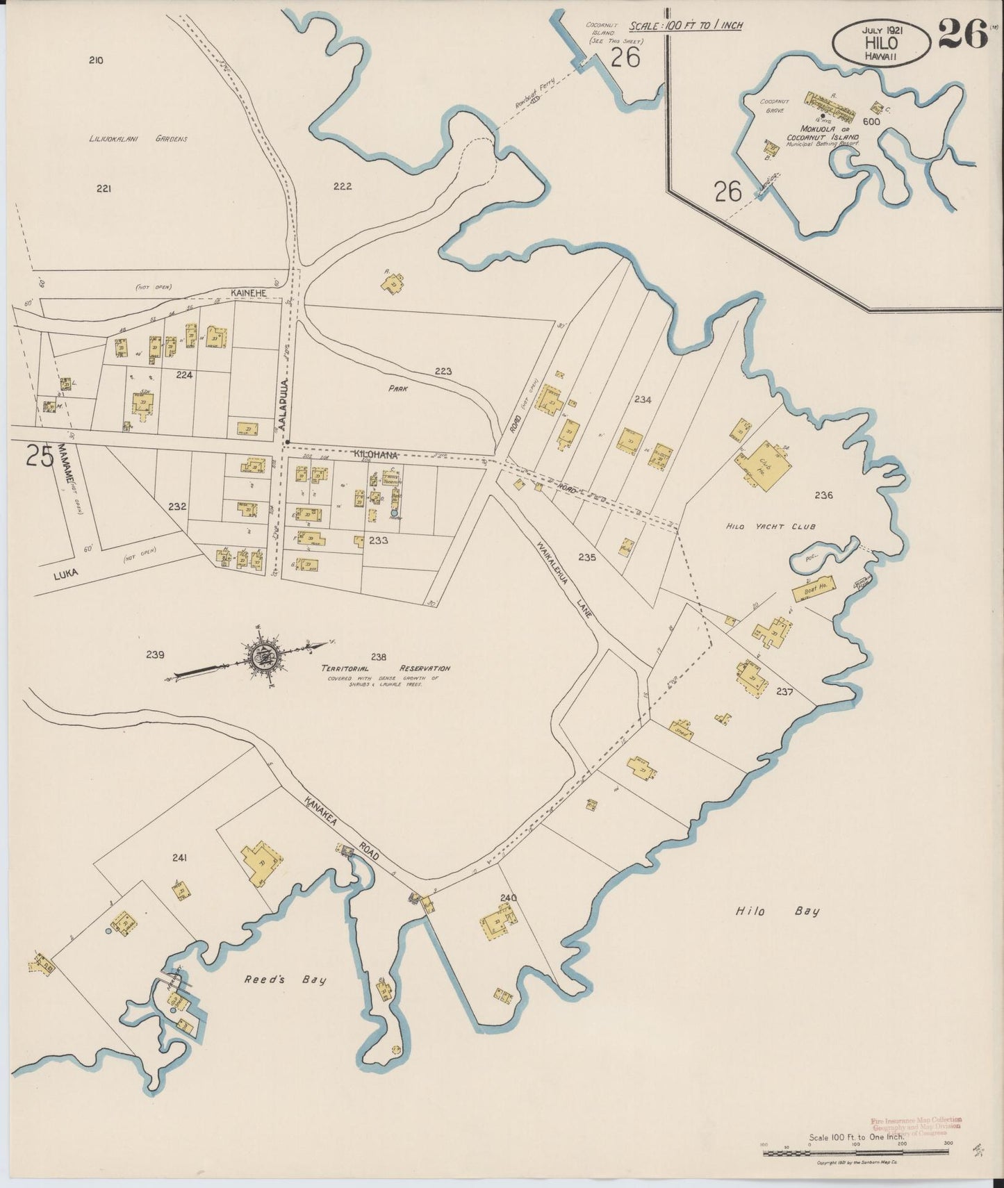 Sanborn Fire Insurance Map from Hilo, Hawaii County, Hawaii (1921), Sheet #0026 - Historic Sanborn Fire Insurance Map Print