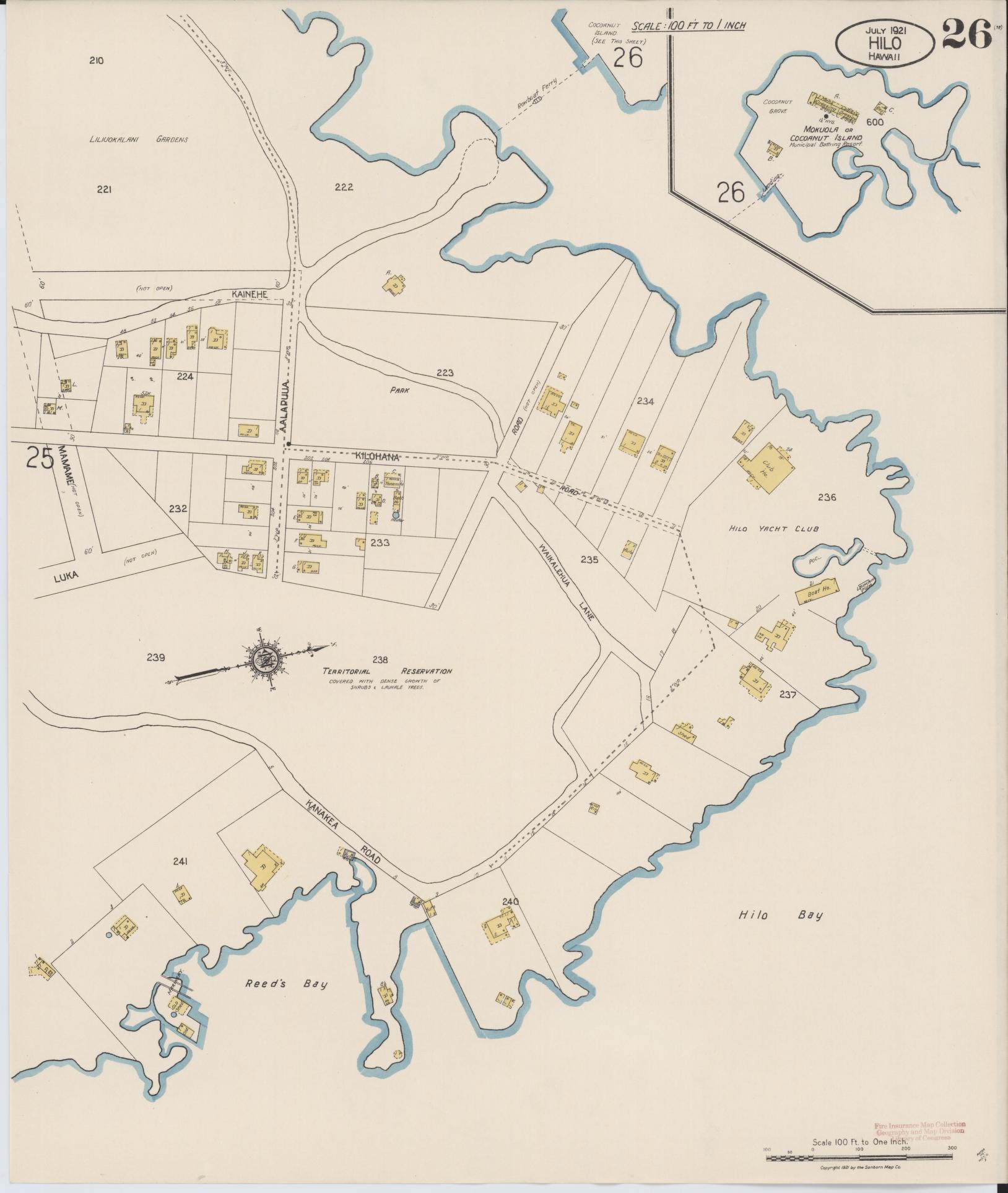 Sanborn Fire Insurance Map from Hilo, Hawaii County, Hawaii (1921), Sheet #0026 - Historic Sanborn Fire Insurance Map Print