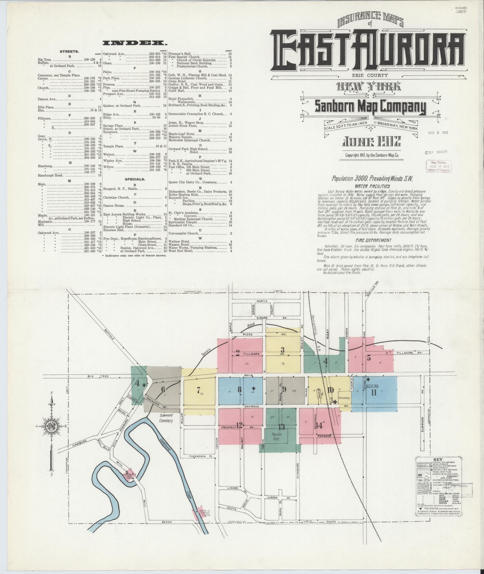 Sanborn Fire Insurance Map from East Aurora, Erie County, New York. (1912) – Historic Sanborn Fire Insurance Map Print