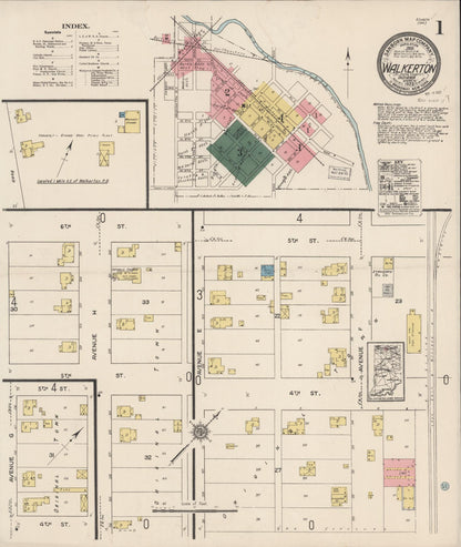 Sanborn Fire Insurance Map from Walkerton, Saint Joseph County, Indiana (1922), Sheet #0001 - Historic Sanborn Fire Insurance Map Print, vintage old map wall art, antique decor, genealogy gift, Indiana Indiana map