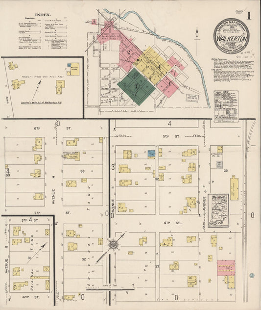 Sanborn Fire Insurance Map from Walkerton, Saint Joseph County, Indiana (1922), Sheet #0001 - Historic Sanborn Fire Insurance Map Print, vintage old map wall art, antique decor, genealogy gift, Indiana Indiana map