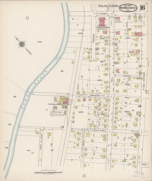 Sanborn Fire Insurance Map from New Braunfels, Comal County, Texas (1922), Sheet #0016 - Historic Sanborn Fire Insurance Map Print, vintage old map wall art, antique decor, genealogy gift, Texas Texas map