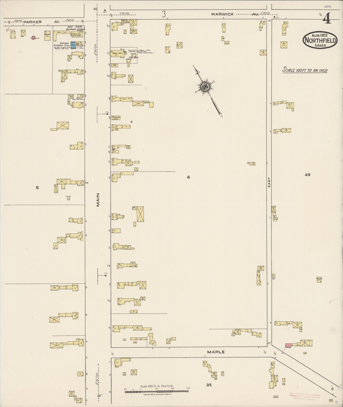 Sanborn Fire Insurance Map from Northfield, Franklin County, Massachusetts (1922), Sheet #0004 - Complete Map Set gallery image, historic Sanborn map, vintage wall art, Massachusetts Massachusetts