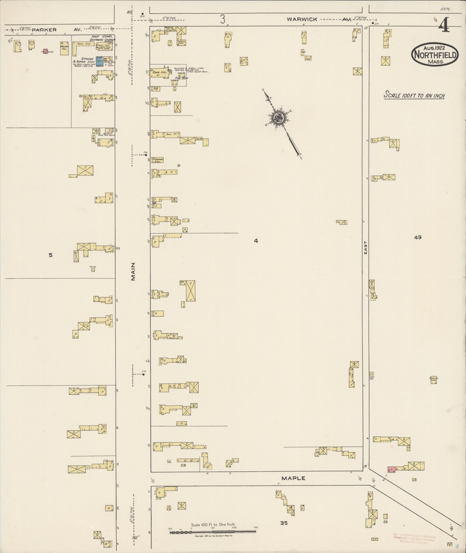 Sanborn Fire Insurance Map from Northfield, Franklin County, Massachusetts (1922), Sheet #0004 - Complete Map Set gallery image, historic Sanborn map, vintage wall art, Massachusetts Massachusetts