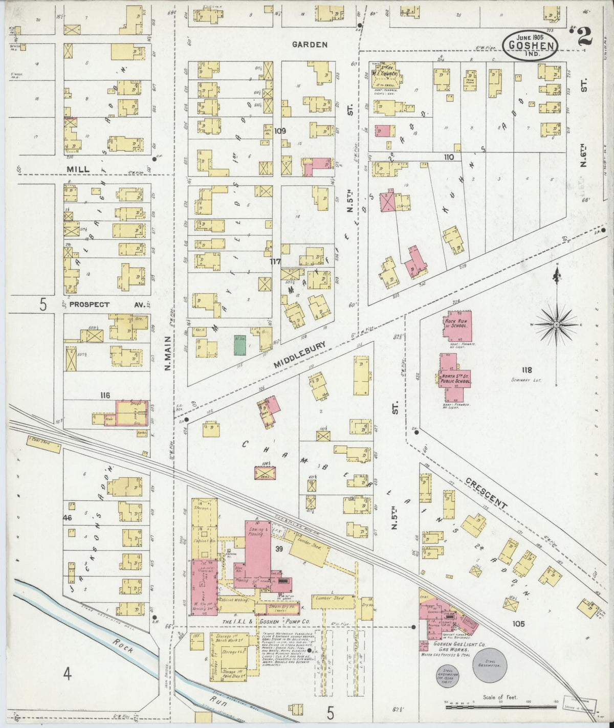 Sanborn Fire Insurance Map from Goshen, Elkhart County, Indiana (1905), Sheet #0002 - Historic Sanborn Fire Insurance Map Print, vintage old map wall art, antique decor, genealogy gift, Indiana Indiana map