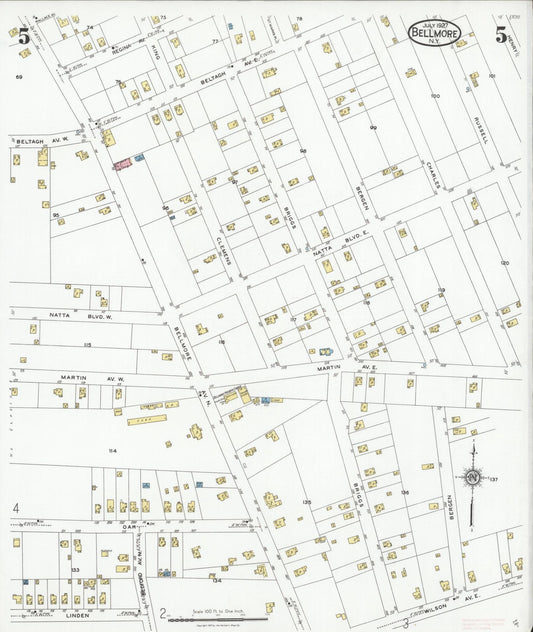 Sanborn Fire Insurance Map from Bellmore, Nassau County, New York (1927), Sheet #0005 - Historic Sanborn Fire Insurance Map Print, vintage old map wall art, antique decor, genealogy gift, New York New York map