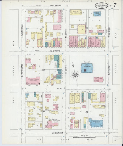 Sanborn Fire Insurance Map from Rockford, Winnebago County, Illinois (1891), Sheet #0007 - Historic Sanborn Fire Insurance Map Print, vintage old map wall art, antique decor, genealogy gift, Illinois Illinois map