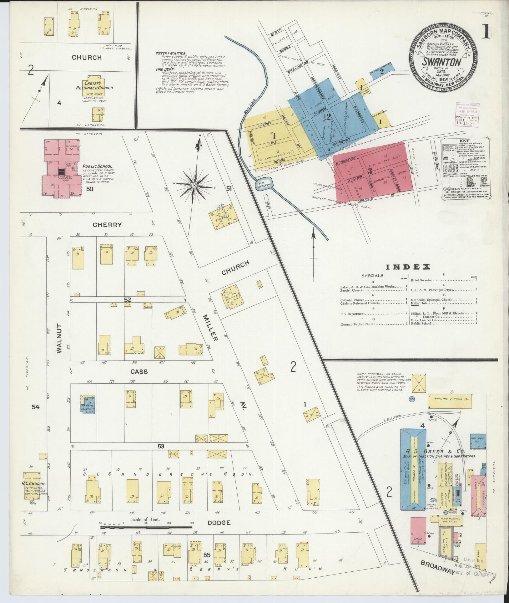 Sanborn Fire Insurance Map from Swanton, Fulton County, Ohio (1908), Sheet #0001 - Complete Map Set gallery image, historic Sanborn map, vintage wall art, Ohio Ohio