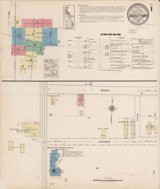 Sanborn Fire Insurance Map from Middletown, New Castle County, Delaware (1922), Sheet #0001 - Historic Sanborn Fire Insurance Map Print, vintage old map wall art, antique decor, genealogy gift, Delaware Delaware map