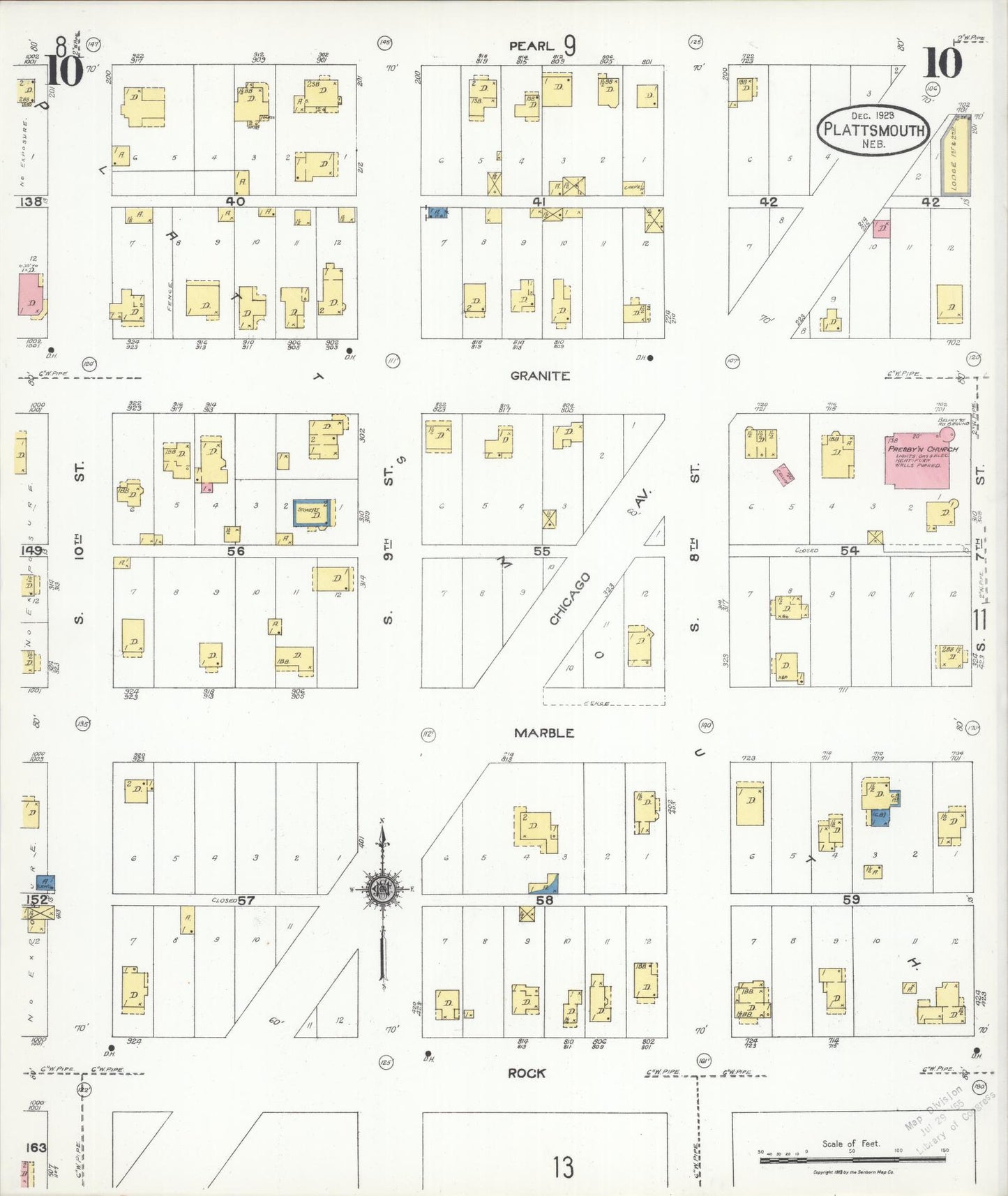 Sanborn Fire Insurance Map from Plattsmouth, Cass County, Nebraska (1923), Sheet #0010 - Complete Map Set gallery image, historic Sanborn map, vintage wall art, Nebraska Nebraska