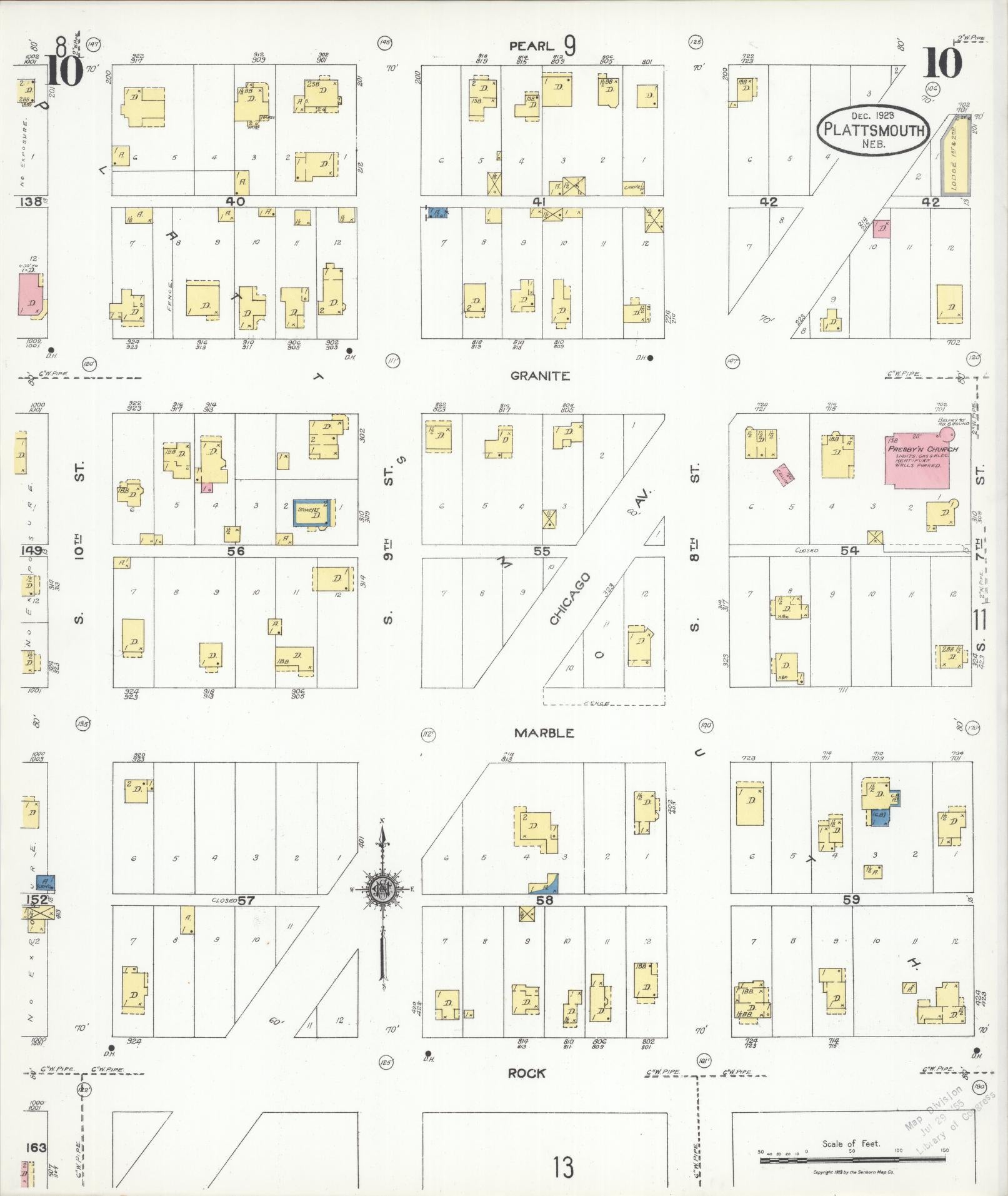 Sanborn Fire Insurance Map from Plattsmouth, Cass County, Nebraska (1923), Sheet #0010 - Complete Map Set gallery image, historic Sanborn map, vintage wall art, Nebraska Nebraska