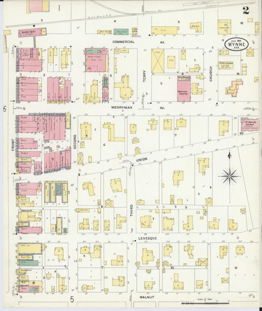 Sanborn Fire Insurance Map from Wynne, Cross County, Arkansas (1908), Sheet #0002 - Historic Sanborn Fire Insurance Map Print, vintage old map wall art, antique decor, genealogy gift, Arkansas Arkansas map