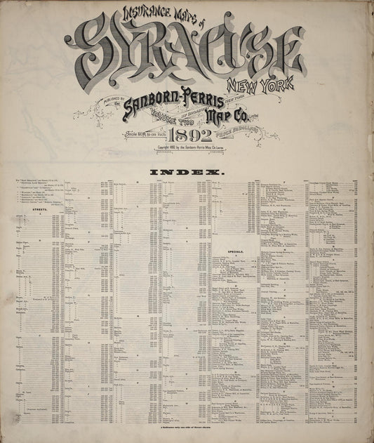 Sanborn Fire Insurance Map from Syracuse, Onondaga County, New York (1892), Sheet #0001 - Historic Sanborn Fire Insurance Map Print, vintage old map wall art, antique decor, genealogy gift, New York New York map