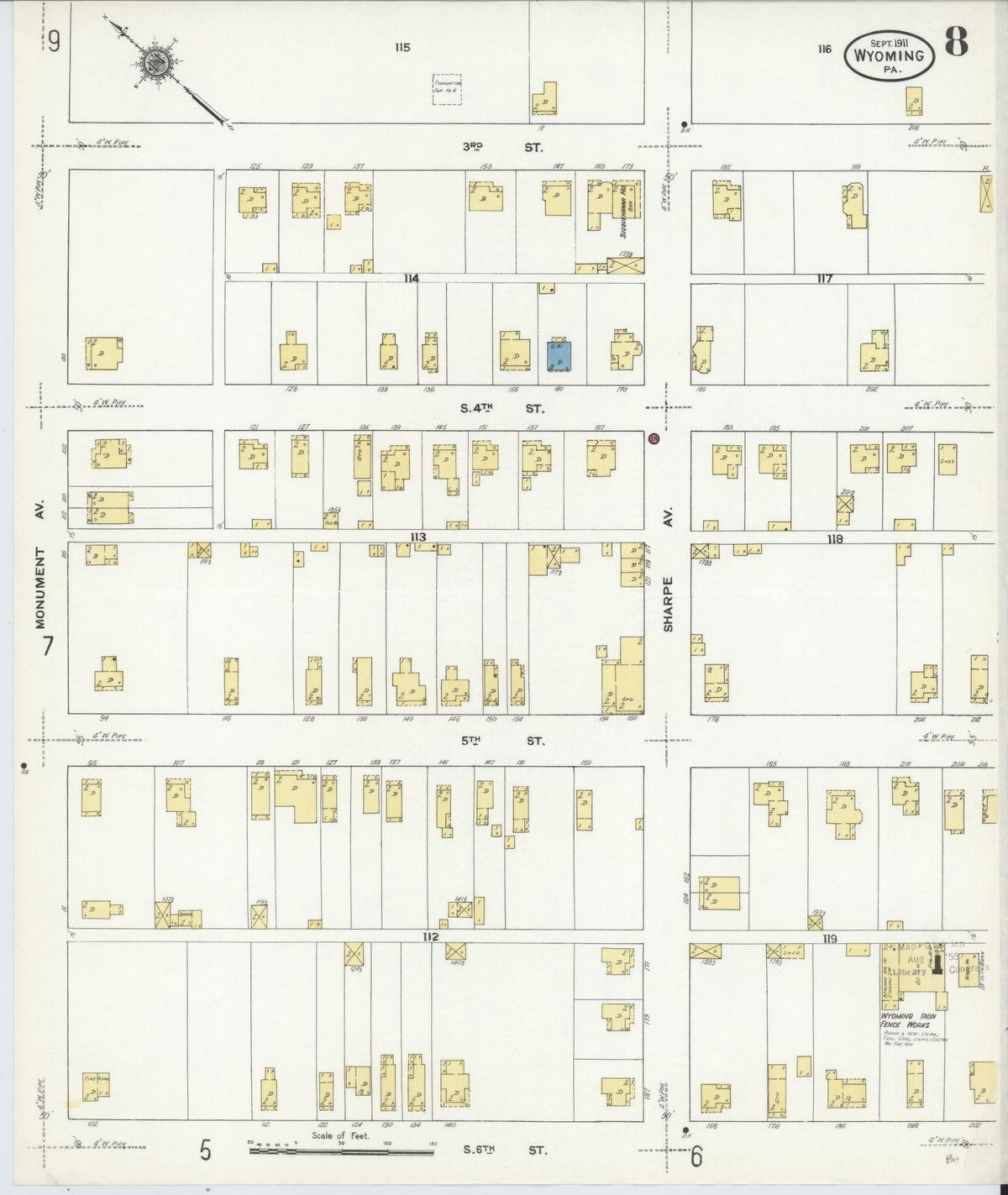 Sanborn Fire Insurance Map from Wyoming, Luzerne County, Pennsylvania (1911), Sheet #0008 - Complete Map Set gallery image, historic Sanborn map, vintage wall art, Wyoming Wyoming
