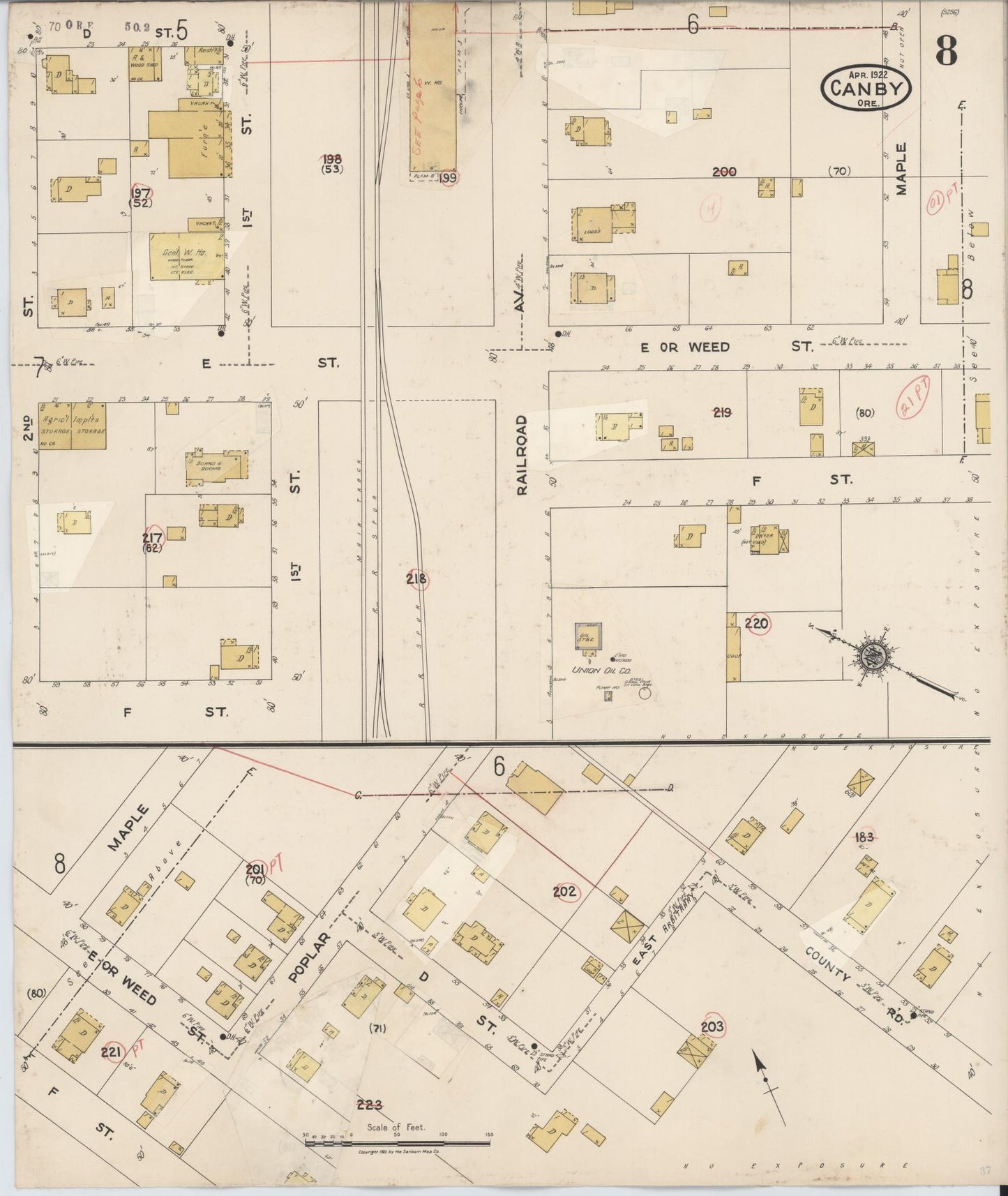 Sanborn Fire Insurance Map from Canby, Clackamas County, Oregon (1931), Sheet #0008 - Complete Map Set gallery image, historic Sanborn map, vintage wall art, Oregon Oregon