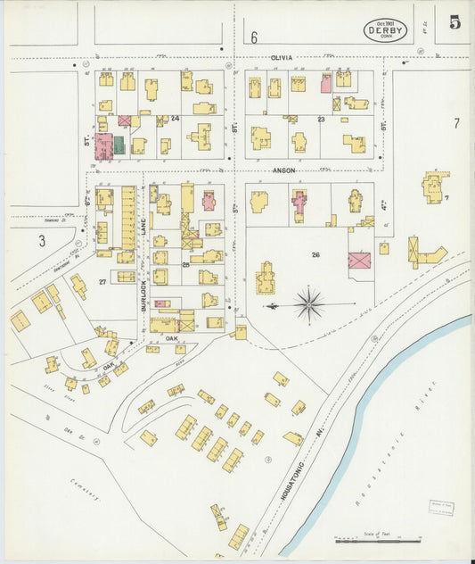 Sanborn Fire Insurance Map from Derby, New Haven County, Connecticut (1901), Sheet #0005 - Historic Sanborn Fire Insurance Map Print, vintage old map wall art, antique decor, genealogy gift, Connecticut Connecticut map