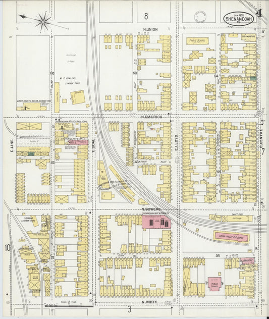 Sanborn Fire Insurance Map from Shenandoah, Schuylkill County, Pennsylvania (1902), Sheet #0004 - Historic Sanborn Fire Insurance Map Print, vintage old map wall art, antique decor, genealogy gift, Pennsylvania Pennsylvania map