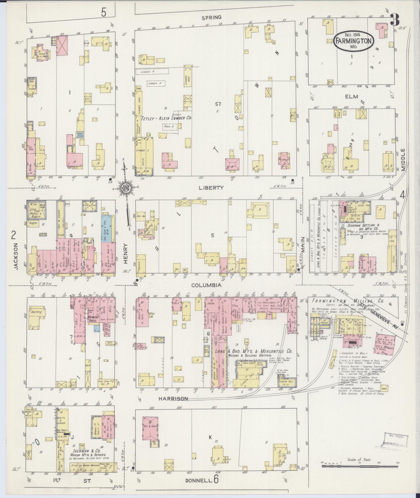 Sanborn Fire Insurance Map from Farmington, Saint Francois County, Missouri (1914), Sheet #0003 - Complete Map Set gallery image, historic Sanborn map, vintage wall art, Missouri Missouri