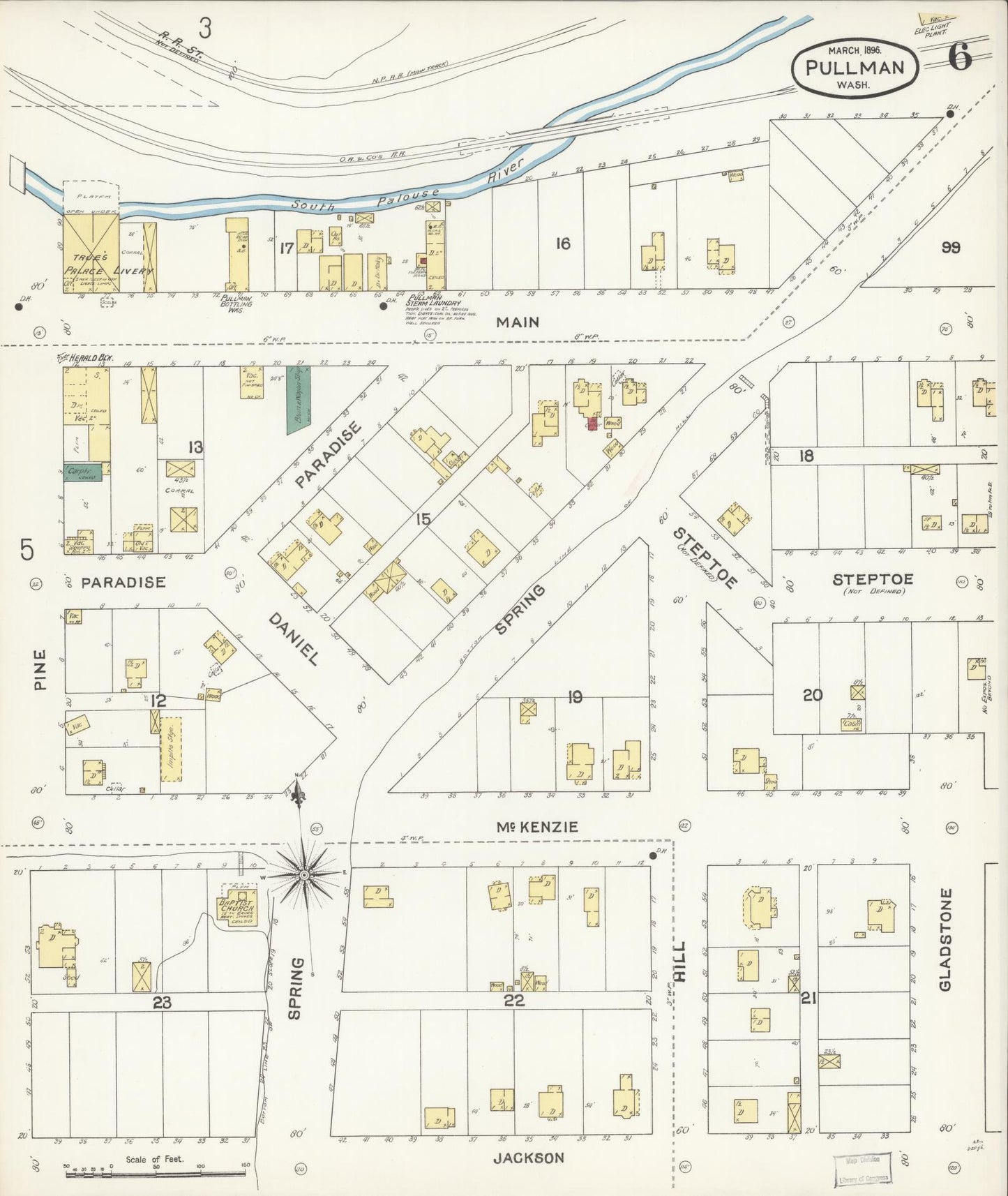 Sanborn Fire Insurance Map from Pullman, Whitman County, Washington (1896), Sheet #0006 - Complete Map Set gallery image, historic Sanborn map, vintage wall art, Washington Washington