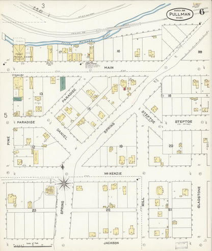 Sanborn Fire Insurance Map from Pullman, Whitman County, Washington (1896), Sheet #0006 - Complete Map Set gallery image, historic Sanborn map, vintage wall art, Washington Washington