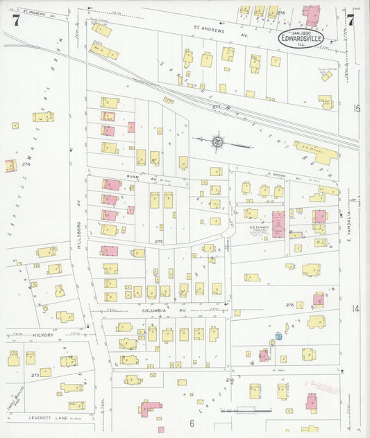 Sanborn Fire Insurance Map from Edwardsville, Madison County, Illinois (1930), Sheet #0007 - Historic Sanborn Fire Insurance Map Print, vintage old map wall art, antique decor, genealogy gift, Illinois Illinois map