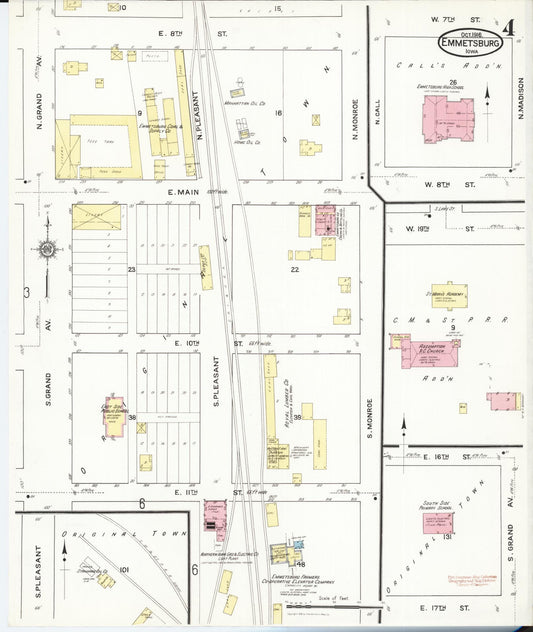 Sanborn Fire Insurance Map from Emmetsburg, Palo Alto County, Iowa (1916), Sheet #0004 - Historic Sanborn Fire Insurance Map Print, vintage old map wall art