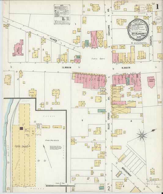 Sanborn Fire Insurance Map from Mount Pleasant, Maury County, Tennessee (1889), Sheet #0001 - Complete Map Set gallery image, historic Sanborn map, vintage wall art, Tennessee Tennessee