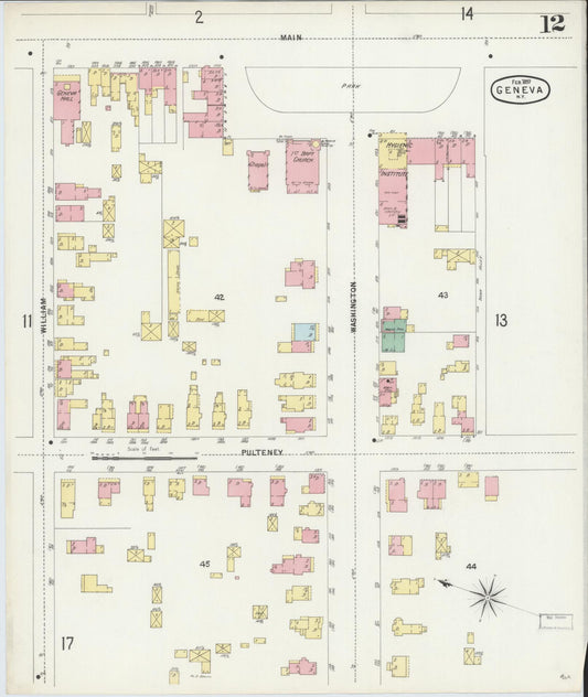 Sanborn Fire Insurance Map from Geneva, Ontario County, New York (1897), Sheet #0012 - Historic Sanborn Fire Insurance Map Print, vintage old map wall art, antique decor, genealogy gift, New York New York map