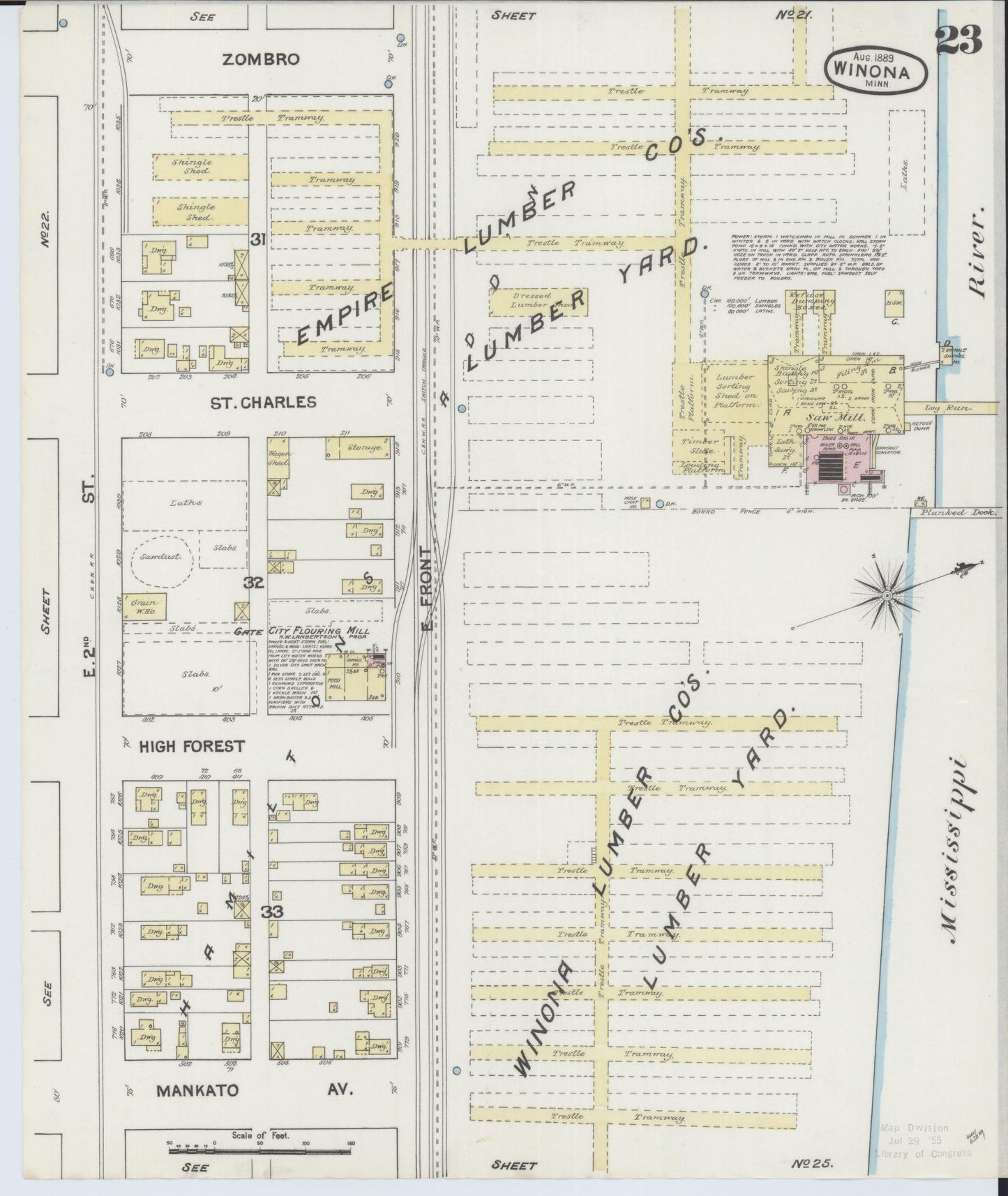 Sanborn Fire Insurance Map from Winona, Winona County, Minnesota (1889), Sheet #0023 - Complete Map Set gallery image, historic Sanborn map, vintage wall art, Minnesota Minnesota