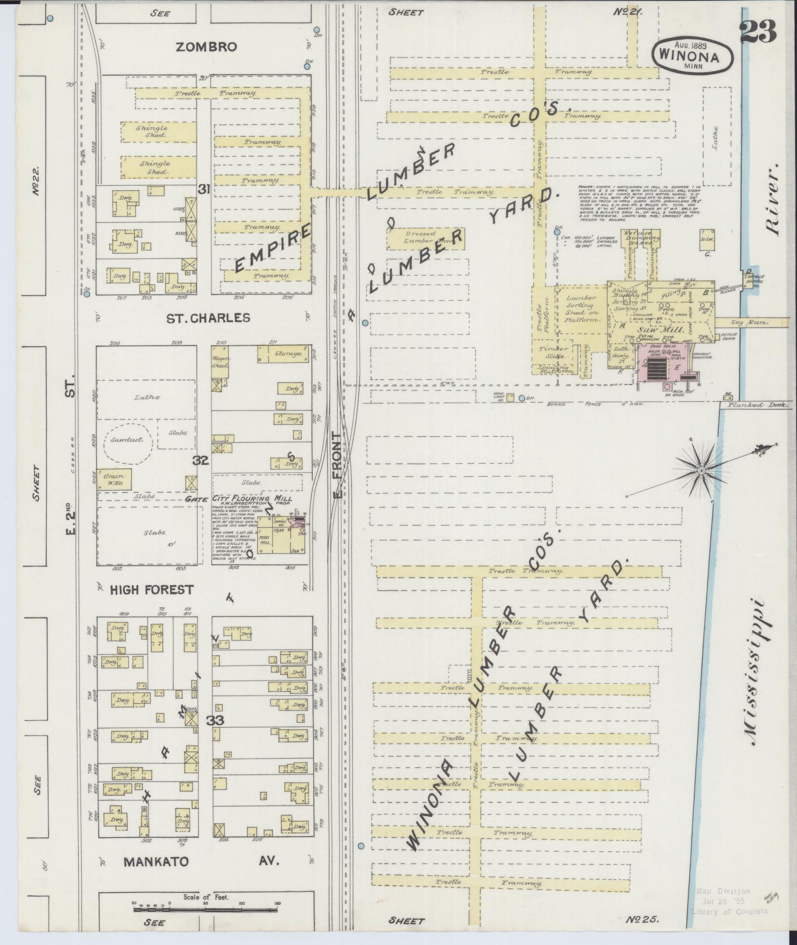 Sanborn Fire Insurance Map from Winona, Winona County, Minnesota (1889), Sheet #0023 - Complete Map Set gallery image, historic Sanborn map, vintage wall art, Minnesota Minnesota