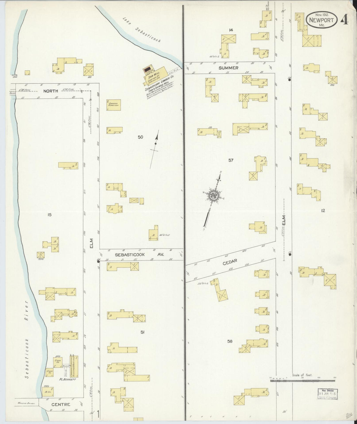 Sanborn Fire Insurance Map from Newport, Penobscot County, Maine (1912), Sheet #0004 - Historic Sanborn Fire Insurance Map Print, vintage old map wall art, antique decor, genealogy gift, Maine Maine map