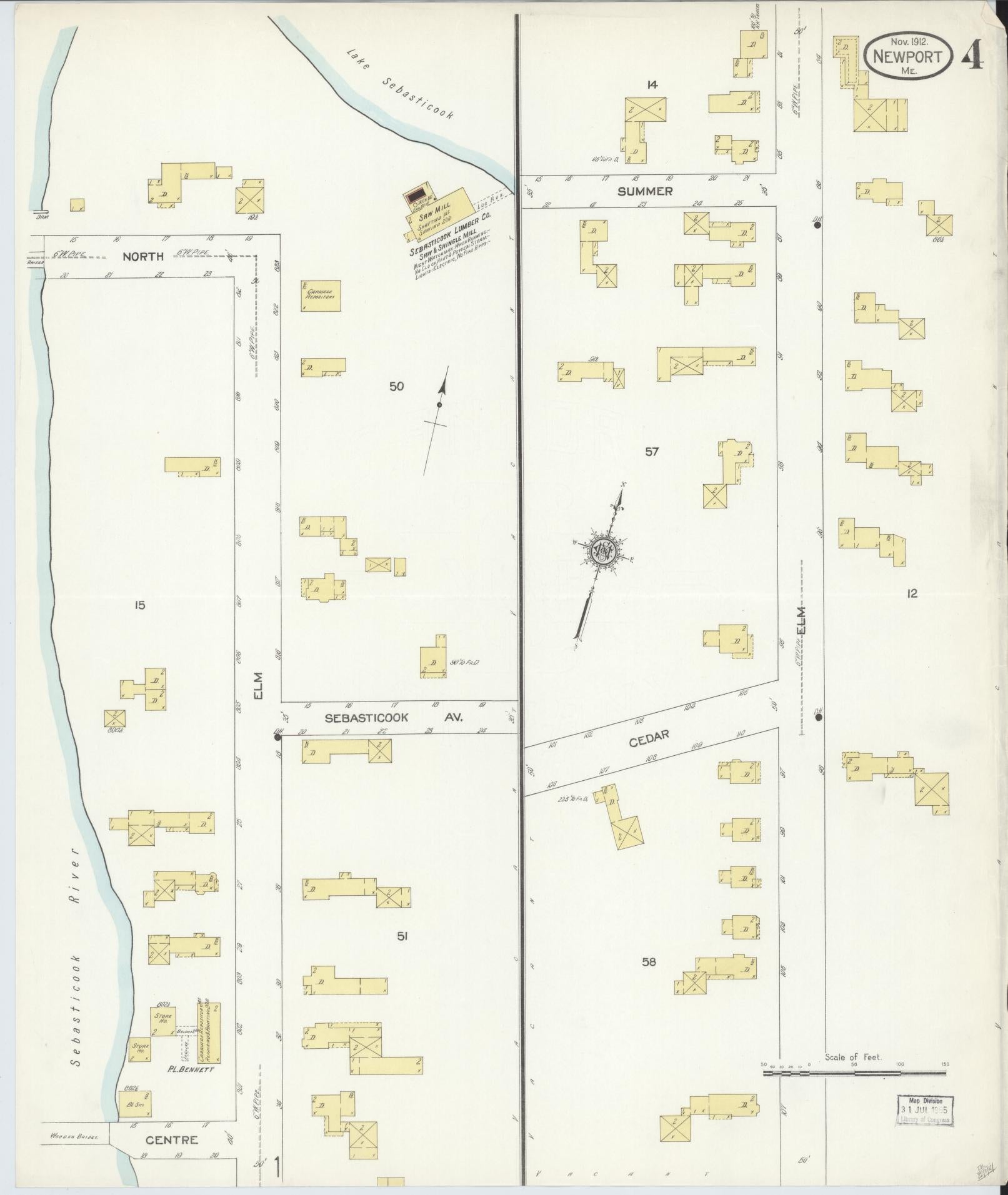 Sanborn Fire Insurance Map from Newport, Penobscot County, Maine (1912), Sheet #0004 - Historic Sanborn Fire Insurance Map Print, vintage old map wall art, antique decor, genealogy gift, Maine Maine map