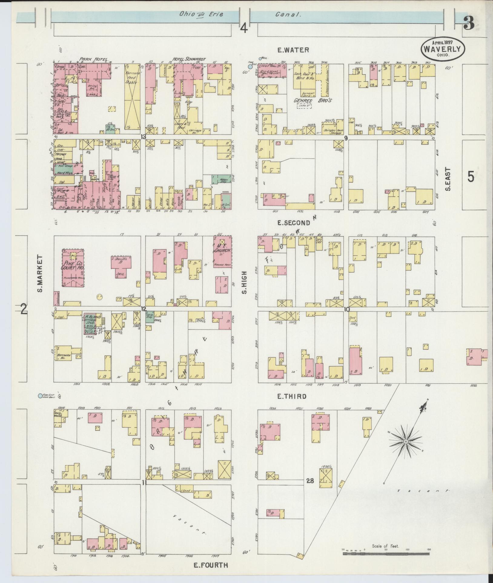 Sanborn Fire Insurance Map from Waverly, Pike County, Ohio (1897), Sheet #0003 - Complete Map Set gallery image, historic Sanborn map, vintage wall art, Ohio Ohio