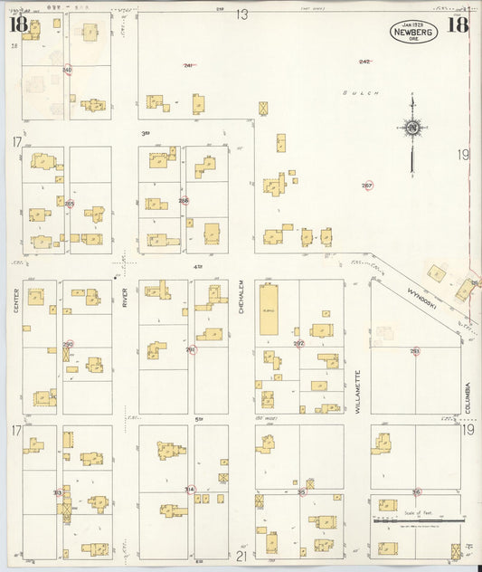 Sanborn Fire Insurance Map from Newberg, Yamhill County, Oregon (1934), Sheet #0018 - Historic Sanborn Fire Insurance Map Print, vintage old map wall art, antique decor, genealogy gift, Oregon Oregon map