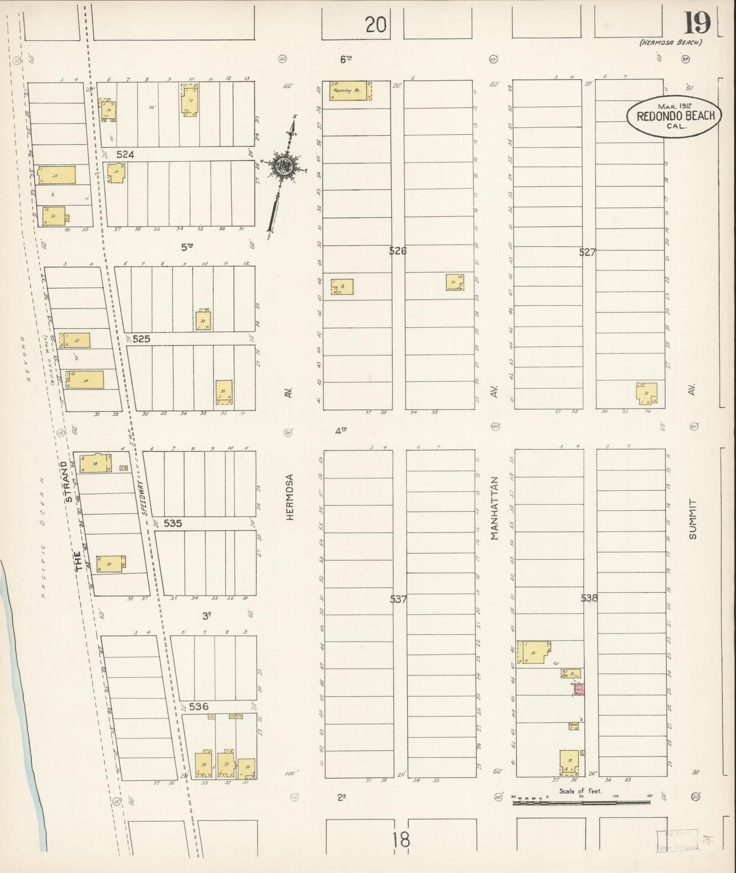 Sanborn Fire Insurance Map from Redondo Beach, Los Angeles County, California (1912), Sheet #0019 - Complete Map Set gallery image, historic Sanborn map, vintage wall art, California California